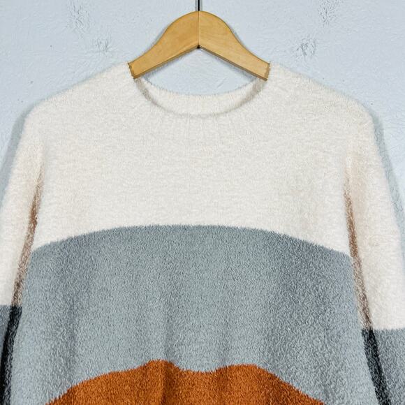 TS Colorblock Stripe Crewneck Sweater Lon Sleeve Felted Soft Cozy Casual - L - Picture 2 of 5